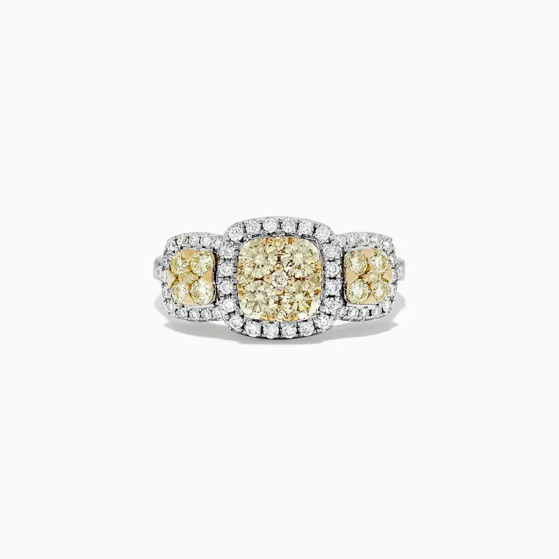 Canare 14K Two Tone Gold Yellow Diamond Cushion Shaped Cluster Ring, 1.10 TCW sold by Effy