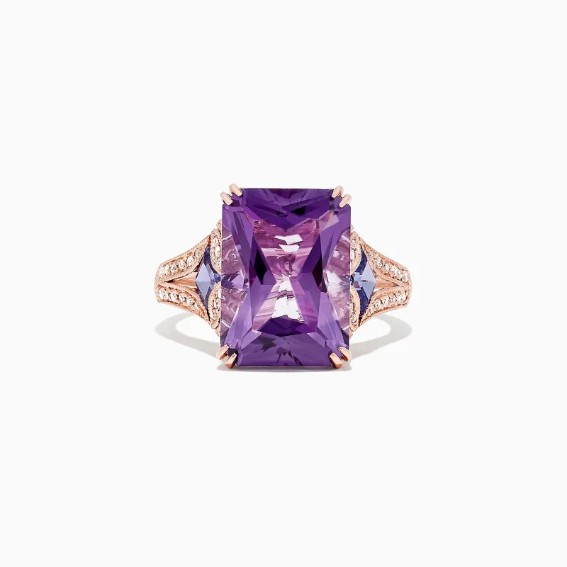 14K Rose Gold Amethyst, Tanzanite and Diamond Cocktail Ring, 7.60 TCW sold by Effy