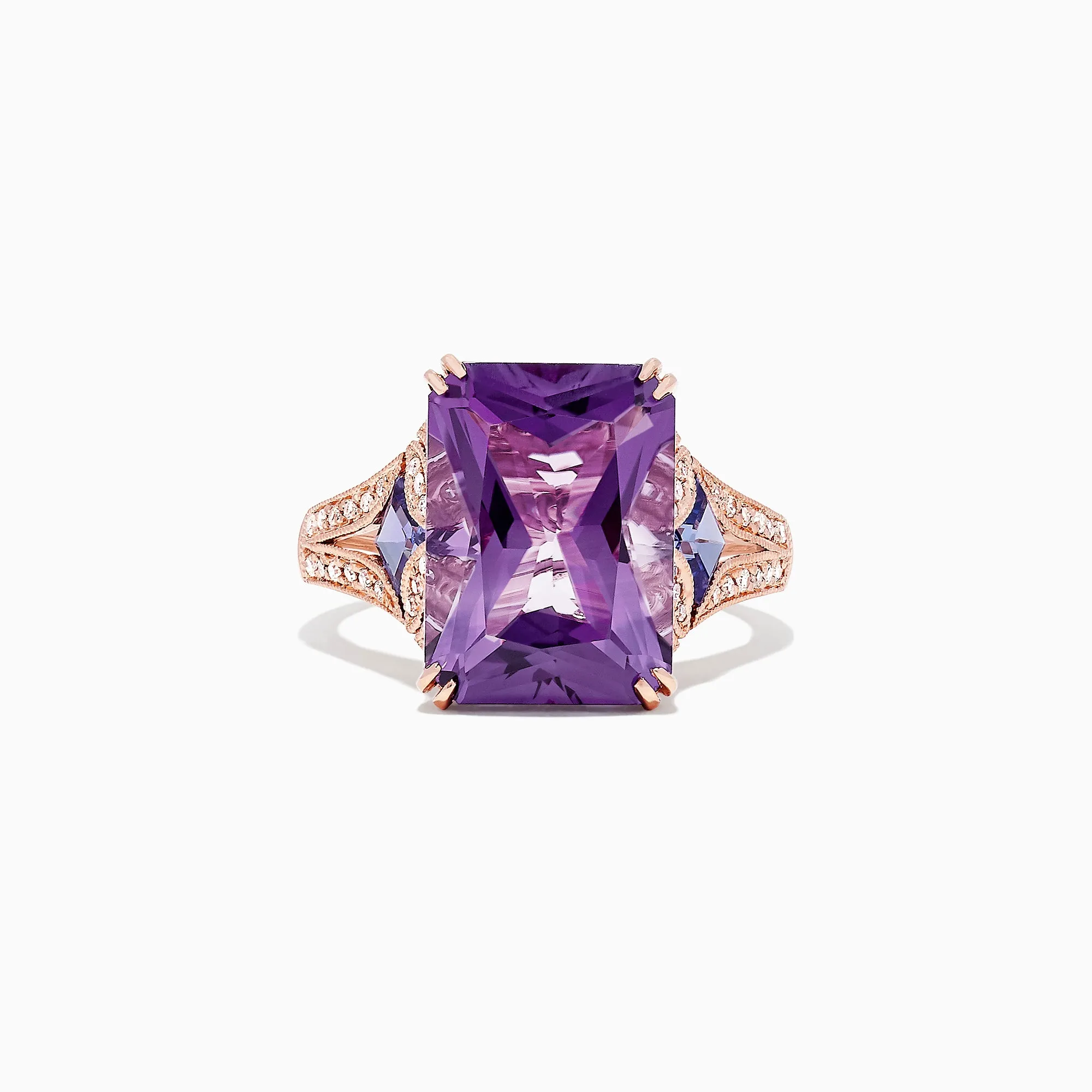 14K Rose Gold Amethyst, Tanzanite and Diamond Cocktail Ring, 7.60 TCW sold by Effy