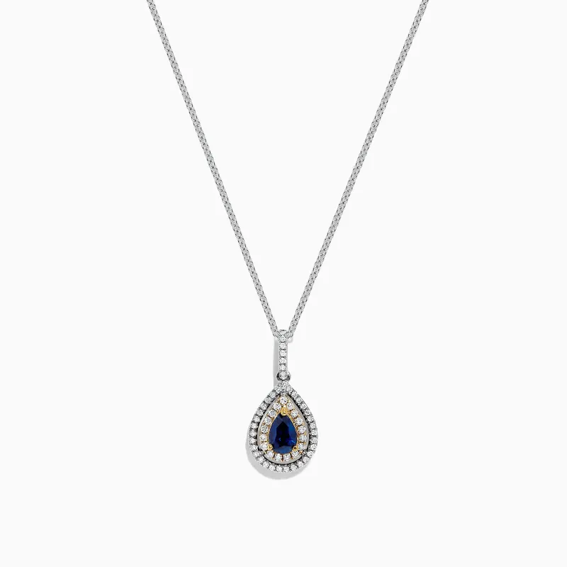 Royale Bleu 14K Two Tone Gold Sapphire and Diamond Pendant, 0.38 TCW sold by Effy