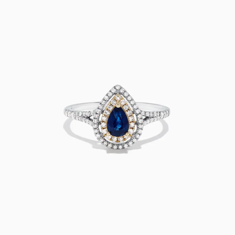 Royale Bleu 14K Two Tone Gold Sapphire and Diamond Ring, 0.77 TCW sold by Effy