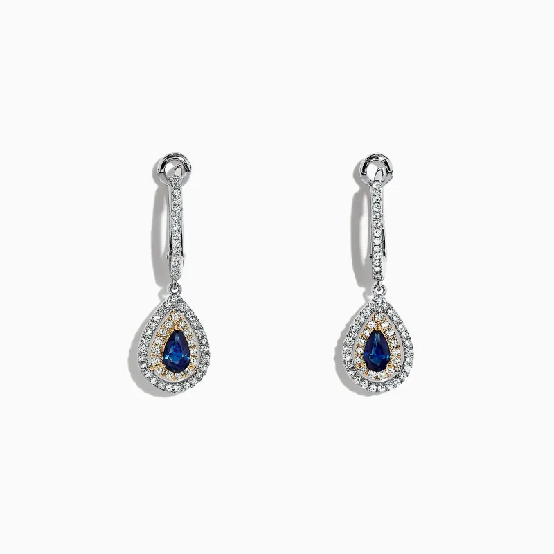 Royale Bleu 14K Two Tone Gold Sapphire and Diamond Earrings, 0.93 TCW sold by Effy