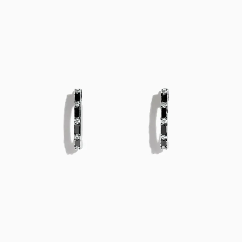 14K White Gold Black and White Diamond Hoop Earrings, 0.45 TCW sold by Effy