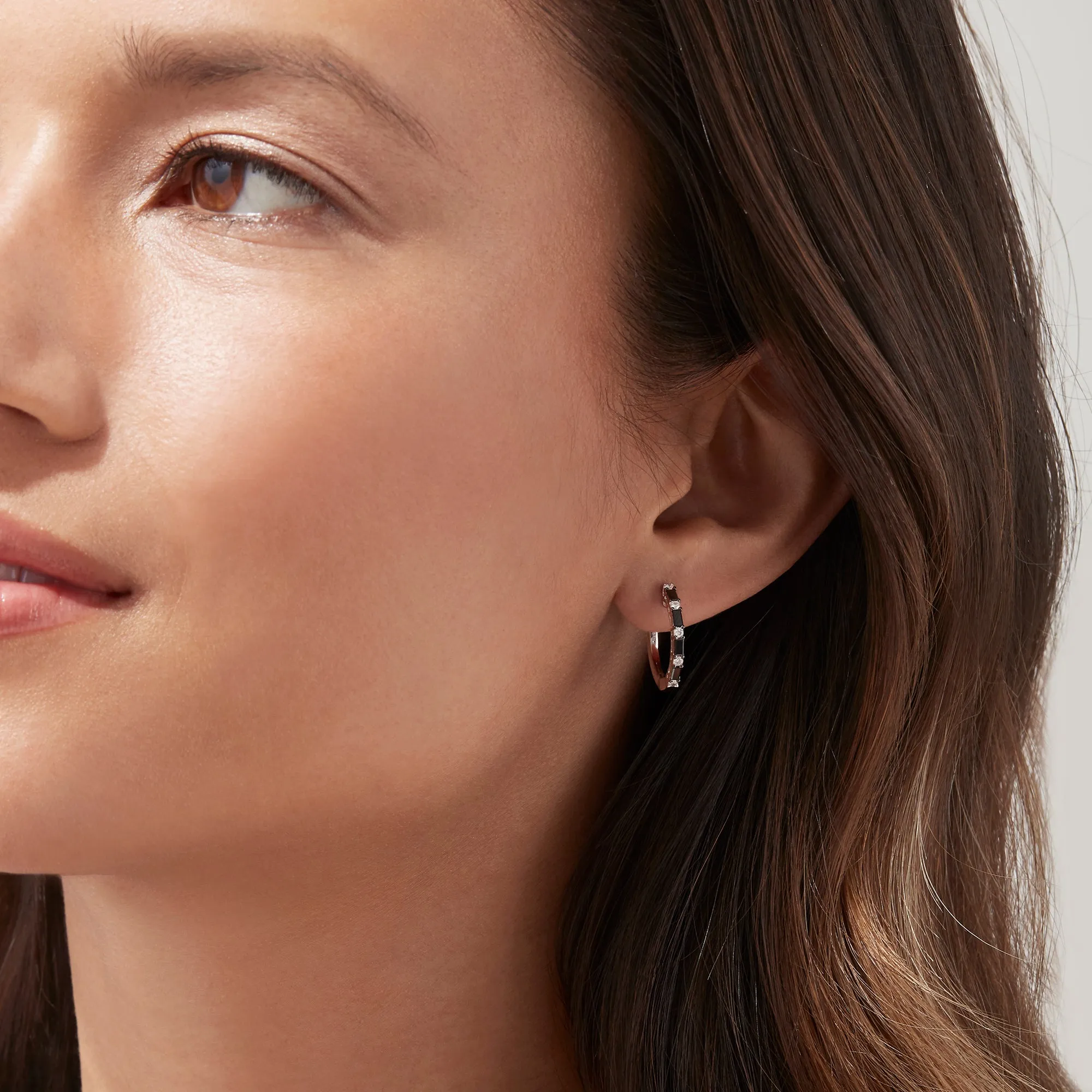 14K White Gold Black and White Diamond Hoop Earrings, 0.45 TCW sold by Effy product image thumbnail 2