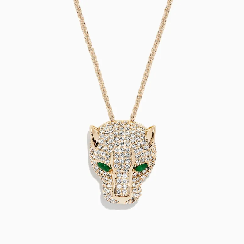 Signature 14K Yellow Gold Diamond & Emerald Panther Pendant, 3.23 TCW sold by Effy