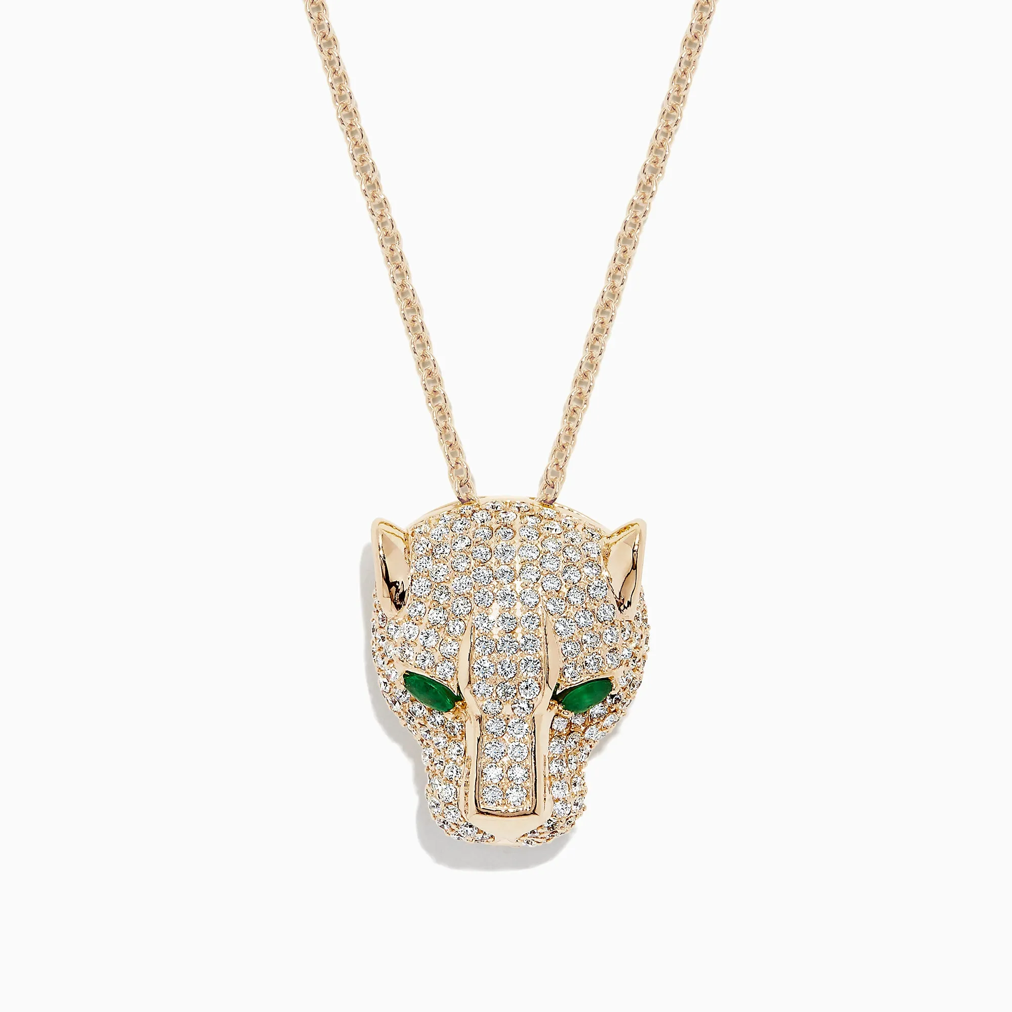 Signature 14K Yellow Gold Diamond & Emerald Panther Pendant, 3.23 TCW sold by Effy