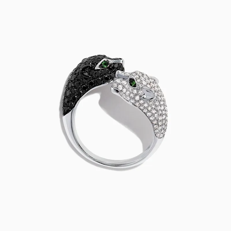 Signature 14K Gold Black & White Diamond Double Panther Ring, 1.49 TCW sold by Effy