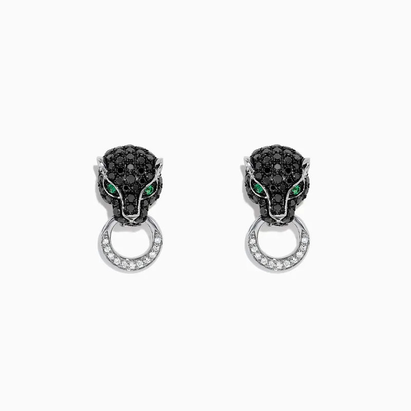Signature 14K White Gold Black Diamond & Emerald Earrings, 0.84 TCW sold by Effy