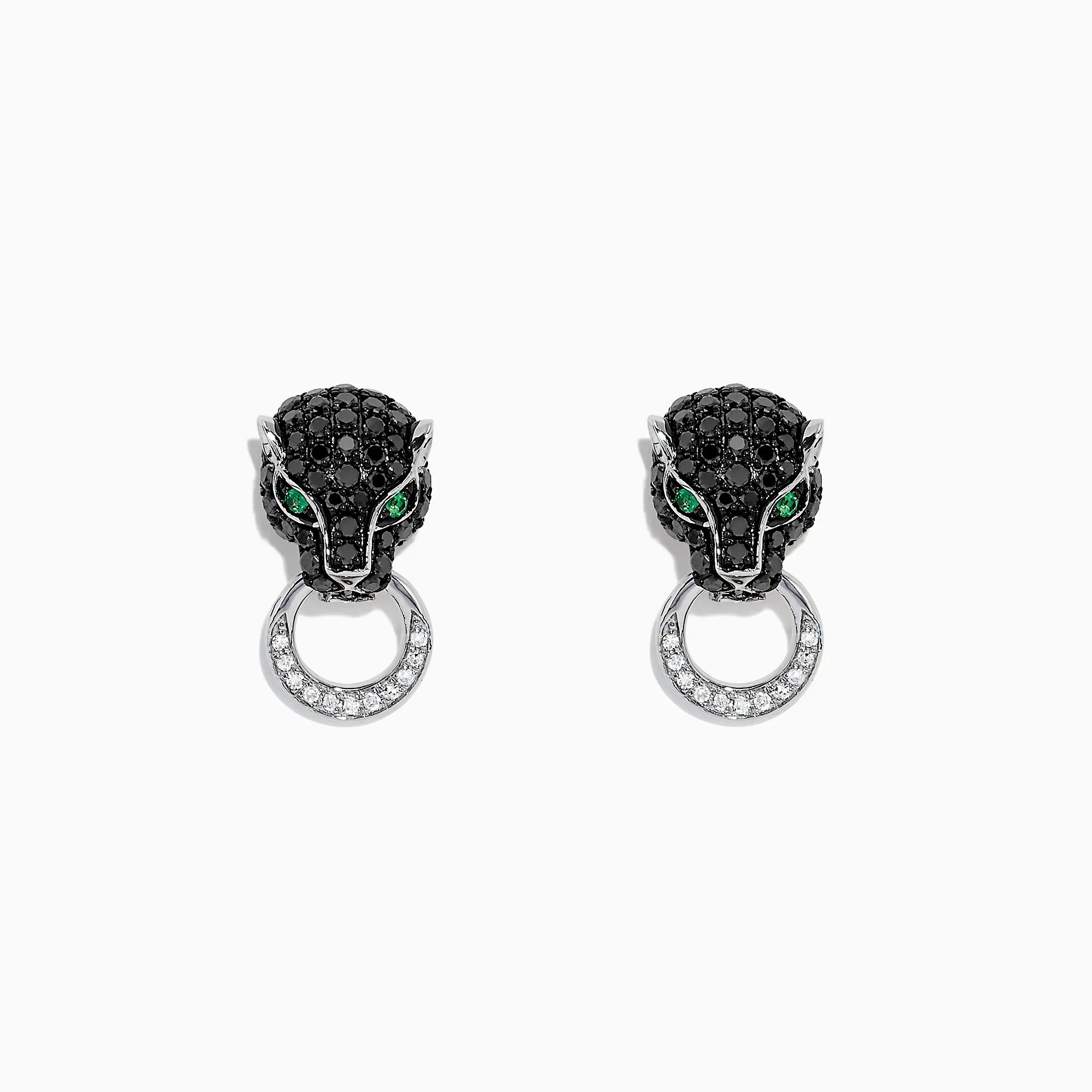 Signature 14K White Gold Black Diamond & Emerald Earrings, 0.84 TCW sold by Effy