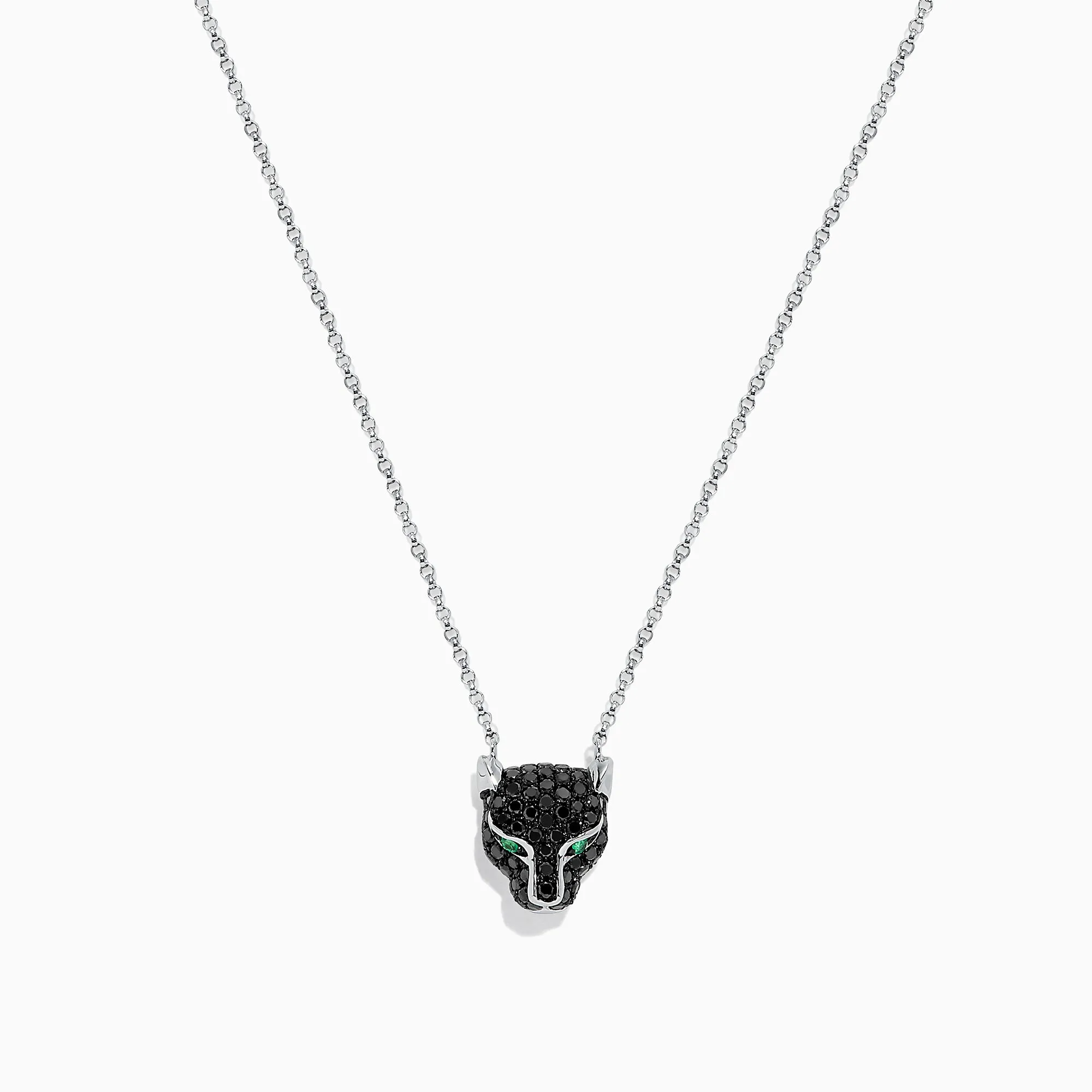 Signature 14K White Gold Black Diamond & Emerald Necklace, 0.61 TCW sold by Effy