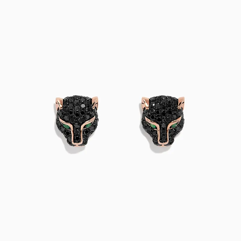Signature 14K Rose Gold Black Diamond & Emerald Earrings, 0.93 TCW sold by Effy