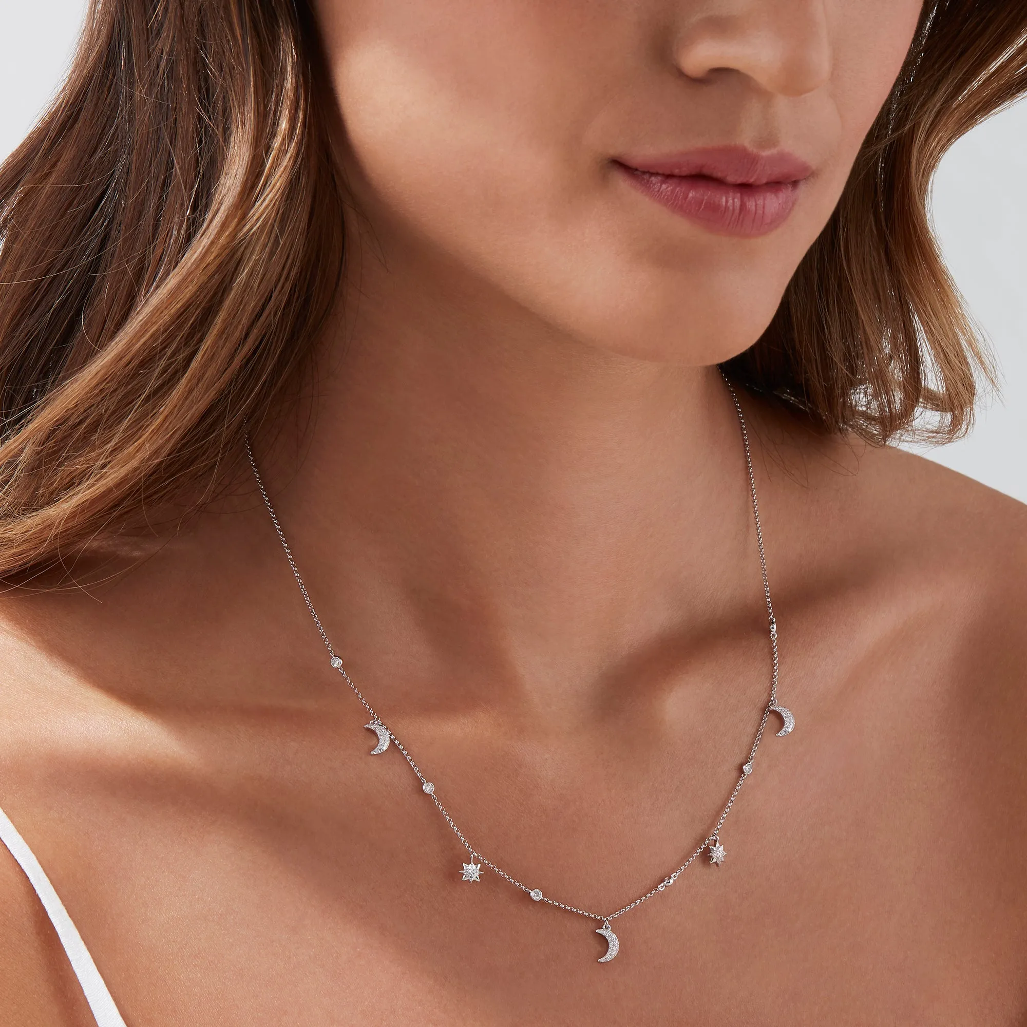 Novelty 14K White Gold Diamond Moon and Stars Necklace, 0.38 TCW sold by Effy product image thumbnail 2