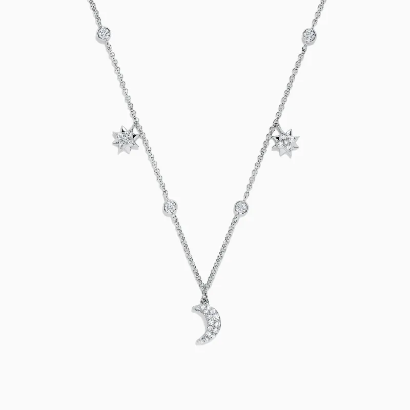 Novelty 14K White Gold Diamond Moon and Stars Necklace, 0.38 TCW sold by Effy