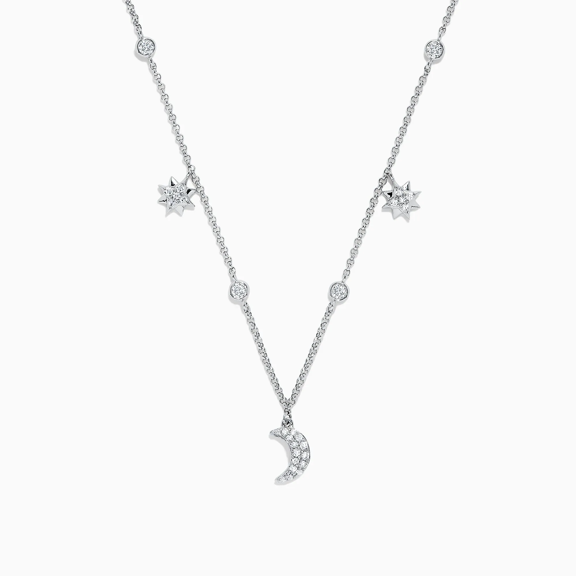 Novelty 14K White Gold Diamond Moon and Stars Necklace, 0.38 TCW sold by Effy