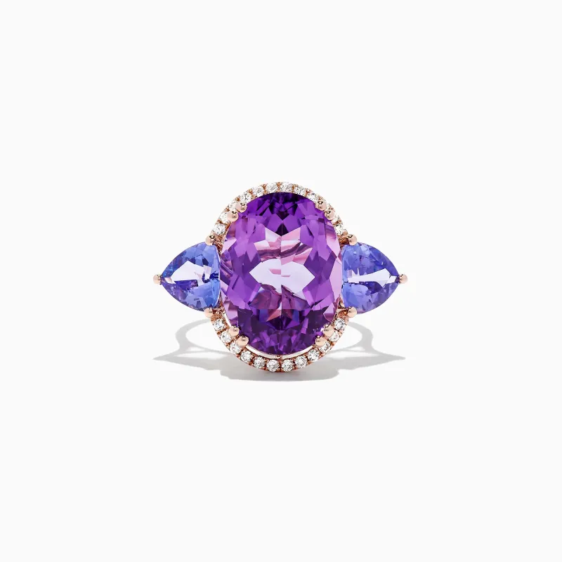 14K Rose Gold Amethyst, Tanzanite and Diamond Ring, 10.28 TCW sold by Effy