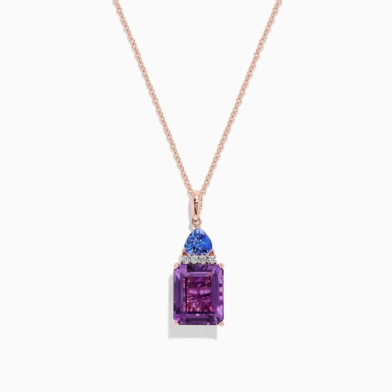 14K Rose Gold Amethyst, Tanzanite and Diamond Pendant, 6.16 TCW sold by Effy