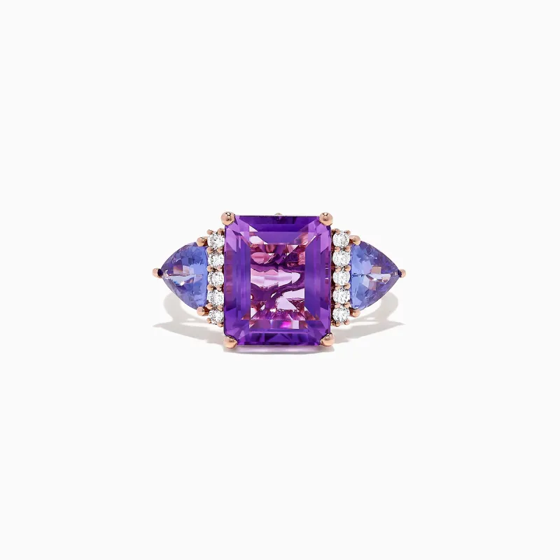14K Rose Gold Amethyst, Tanzanite and Diamond Ring, 7.49 TCW sold by Effy