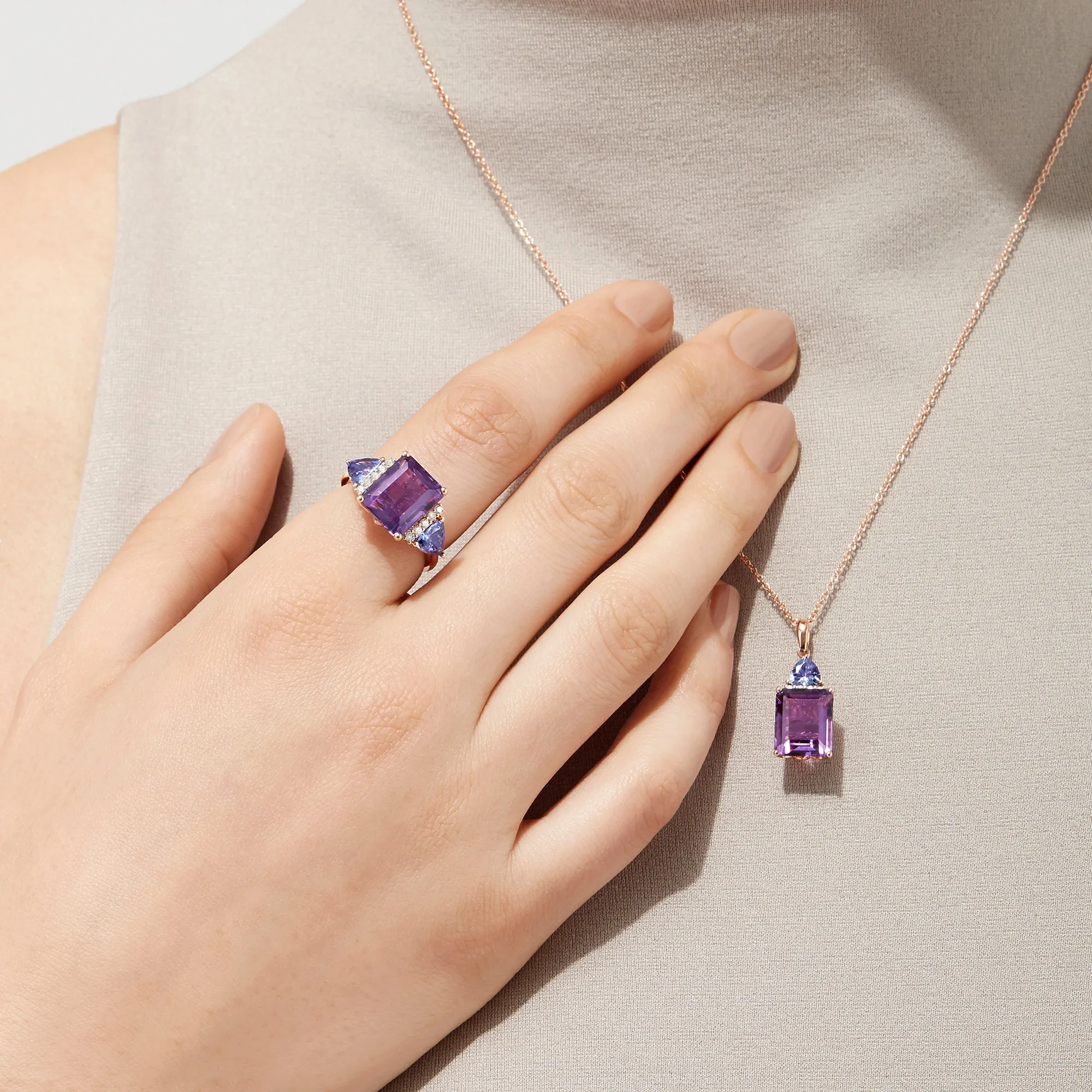 14K Rose Gold Amethyst, Tanzanite and Diamond Ring, 7.49 TCW sold by Effy product image thumbnail 2