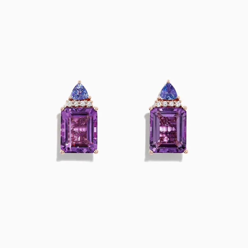 14K Rose Gold Amethyst, Tanzanite and Diamond Earrings, 8.62 TCW sold by Effy