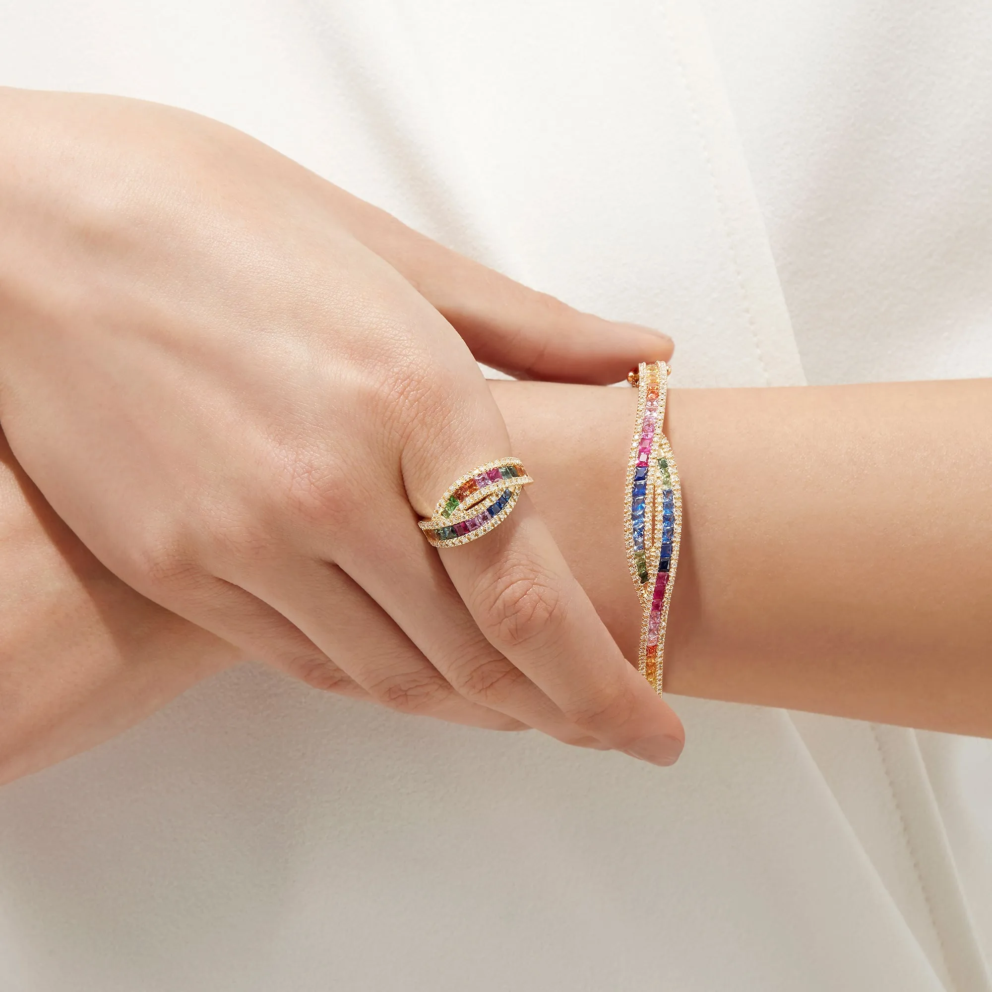 Watercolors 14K Gold Multi Sapphire and Diamond Bangle, 4.17 TCW sold by Effy product image thumbnail 2