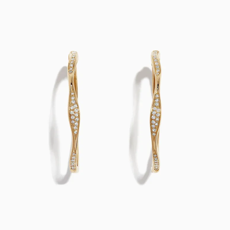 D'Oro 14K Yellow Gold 1 1/4" Diamond Wave Hoop Earrings, 0.25 TCW sold by Effy