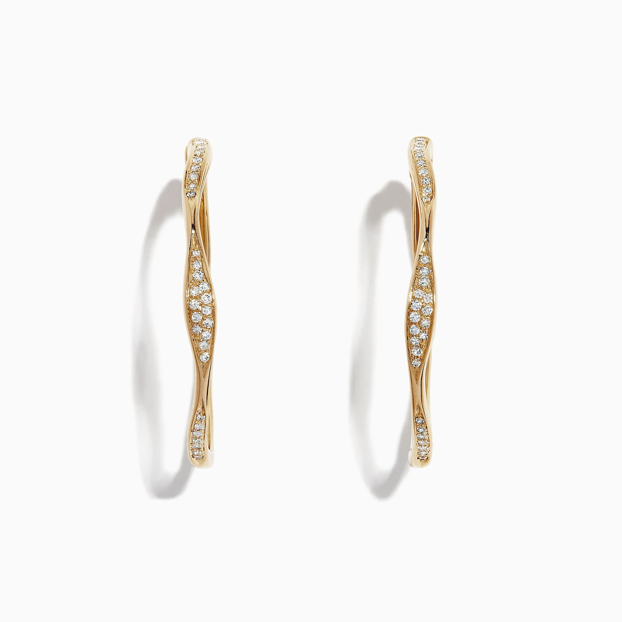 D'Oro 14K Yellow Gold 1 1/4" Diamond Wave Hoop Earrings, 0.25 TCW sold by Effy