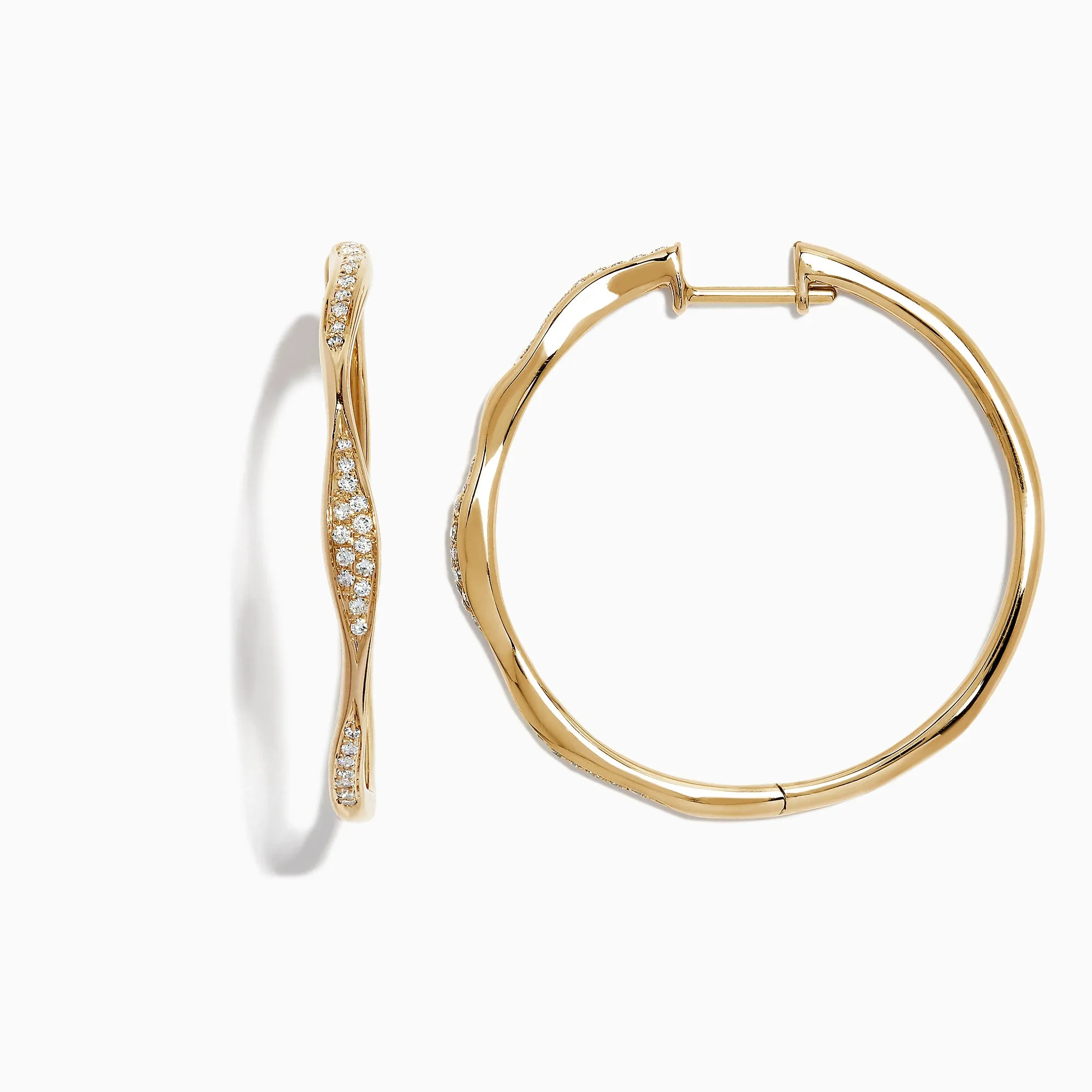 D'Oro 14K Yellow Gold 1 1/4" Diamond Wave Hoop Earrings, 0.25 TCW sold by Effy product image thumbnail 3