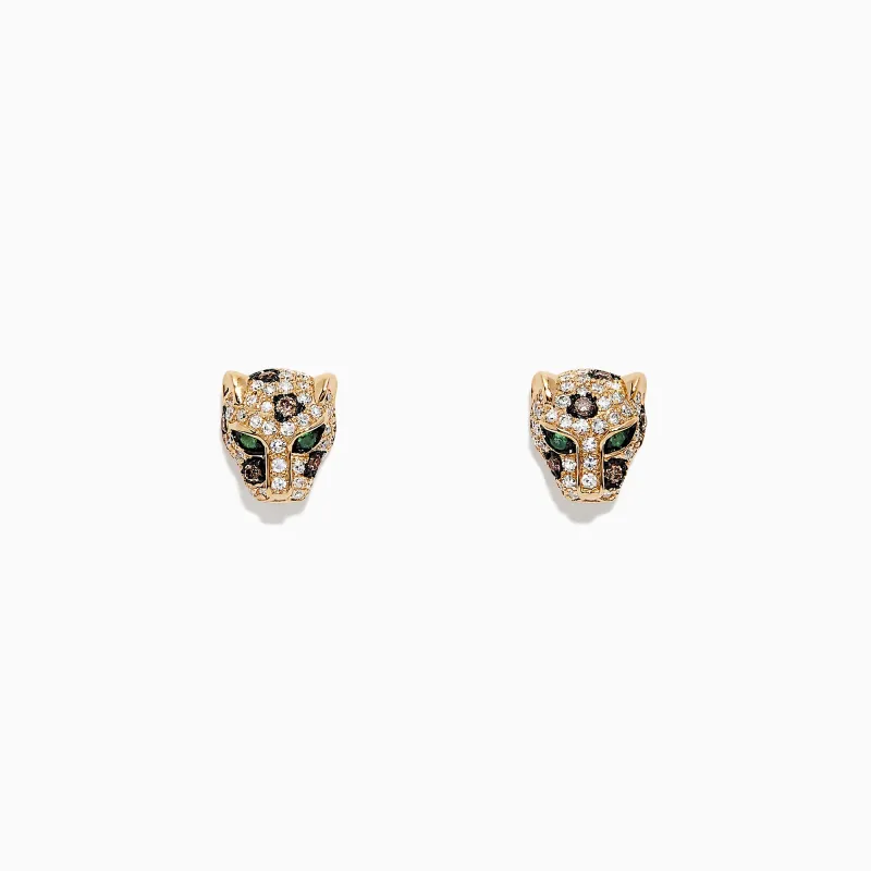 Signature 14K Yellow Gold Diamond Panther Stud Earrings, 0.37 TCW sold by Effy