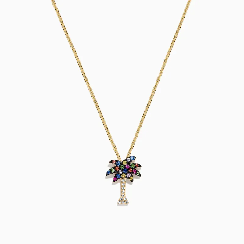 Watercolors 14K Yellow Gold Multi Sapphire & Diamond Palm Tree Pendant, 0.33 TCW sold by Effy