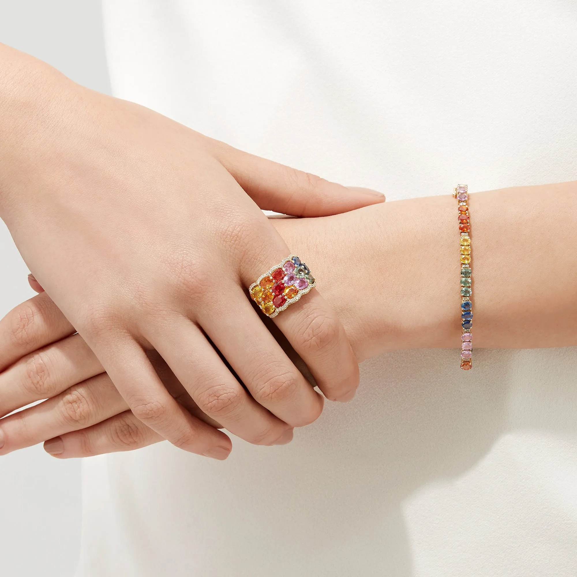 Watercolors 14K Gold Multi Sapphire & Diamond Tennis Bracelet, 9.73 TW sold by Effy product image thumbnail 2