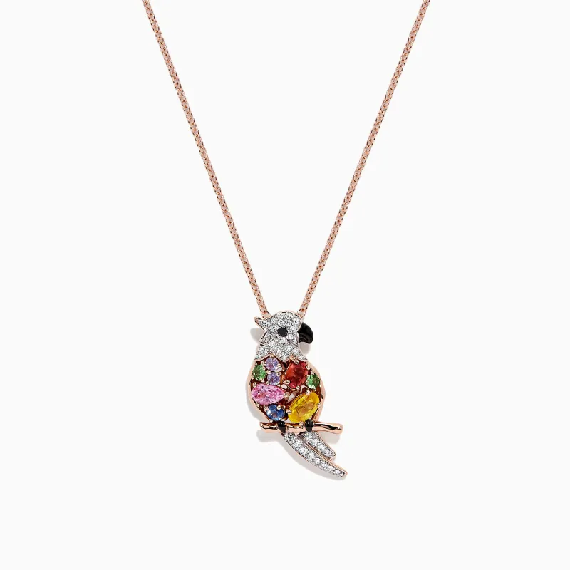 Safari 14K Rose Gold Multi Sapphire & Diamond Parrot Pendant, 1.23 TCW sold by Effy