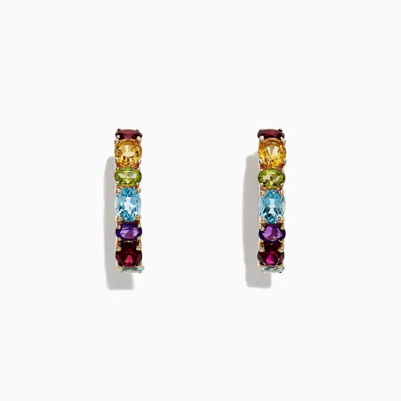Mosaic 14K Yellow Gold Multi Gemstone Hoop Earrings, 4.05 TCW sold by Effy