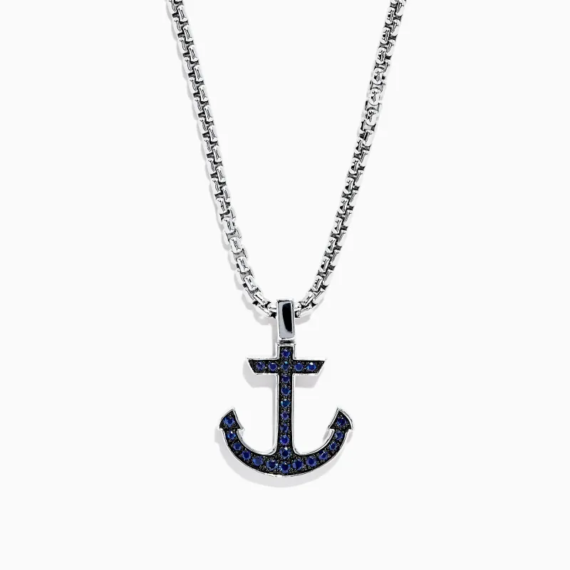 Men's Sterling Silver Blue Sapphire Anchor Pendant, 0.52 TCW sold by Effy