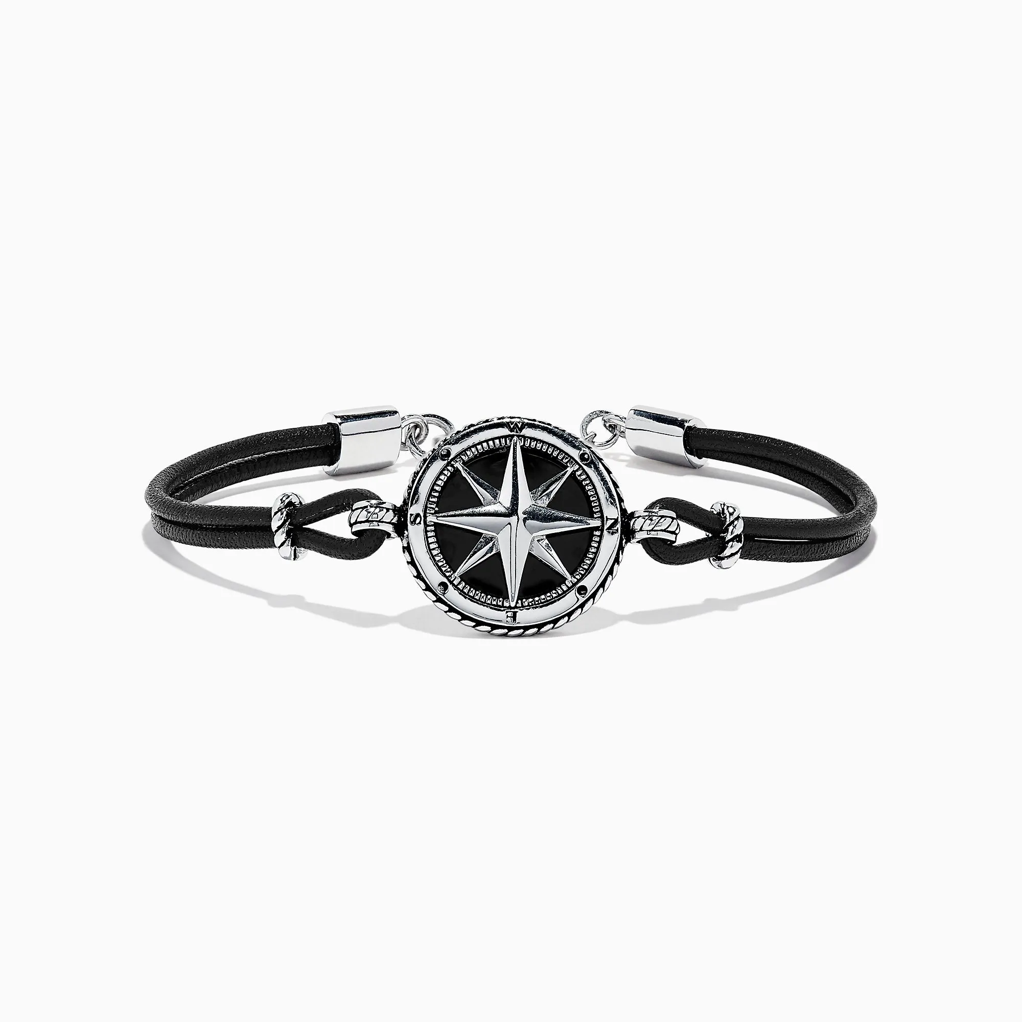 Men's Sterling Silver Onyx Compass Leather Bracelet, 4.00 TCW sold by Effy