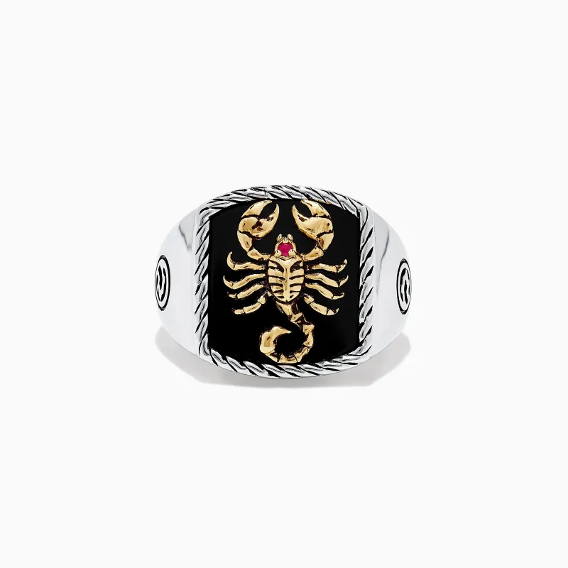 Men's Silver & 14K Gold Plating Onyx and Ruby Scorpion Ring, 5.00 TCW sold by Effy