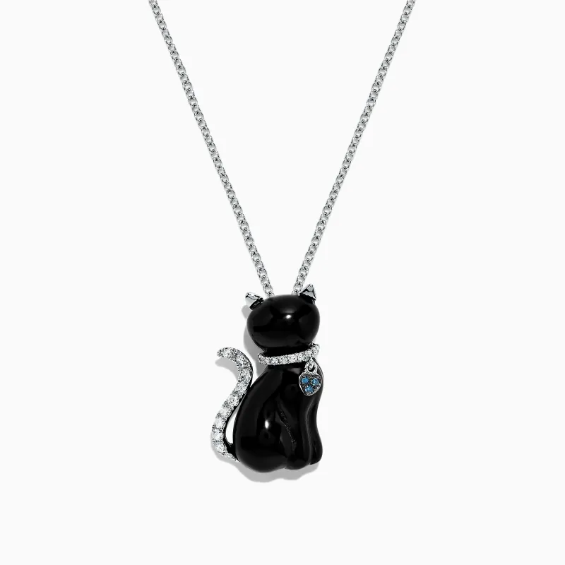 Safari 14K White Gold Onyx and Diamond Cat Pendant, 5.35 TCW sold by Effy