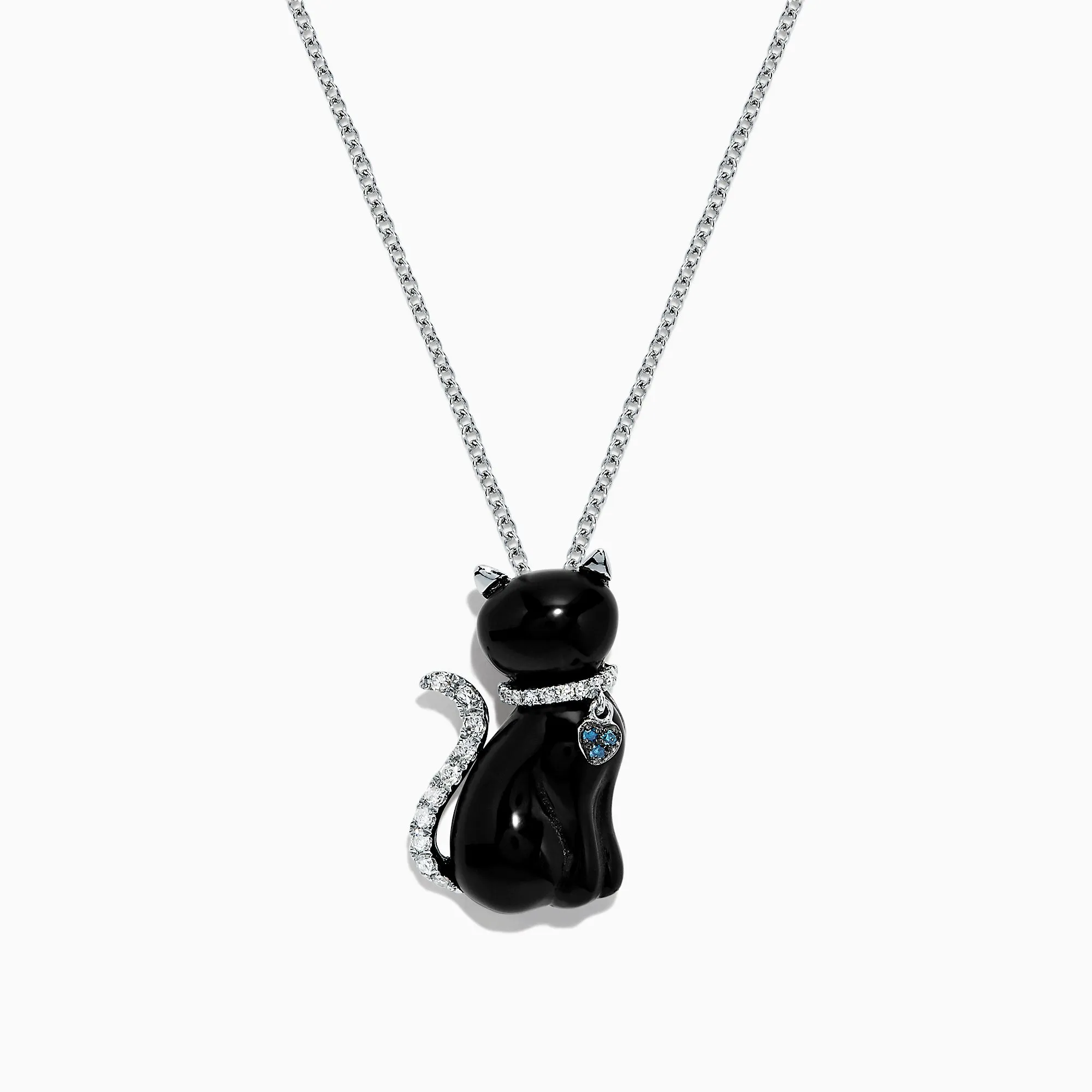 Safari 14K White Gold Onyx and Diamond Cat Pendant, 5.35 TCW sold by Effy