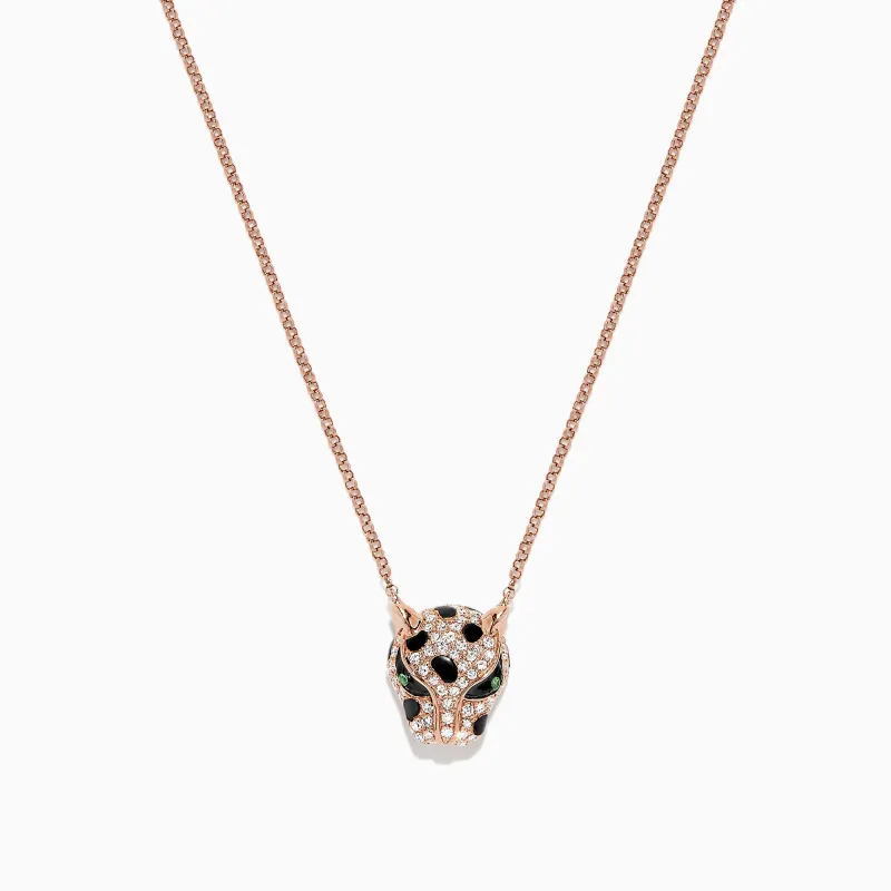 Signature 14K Rose Gold Diamond and Tsavorite Panther Head Necklace, 0.33 TCW sold by Effy