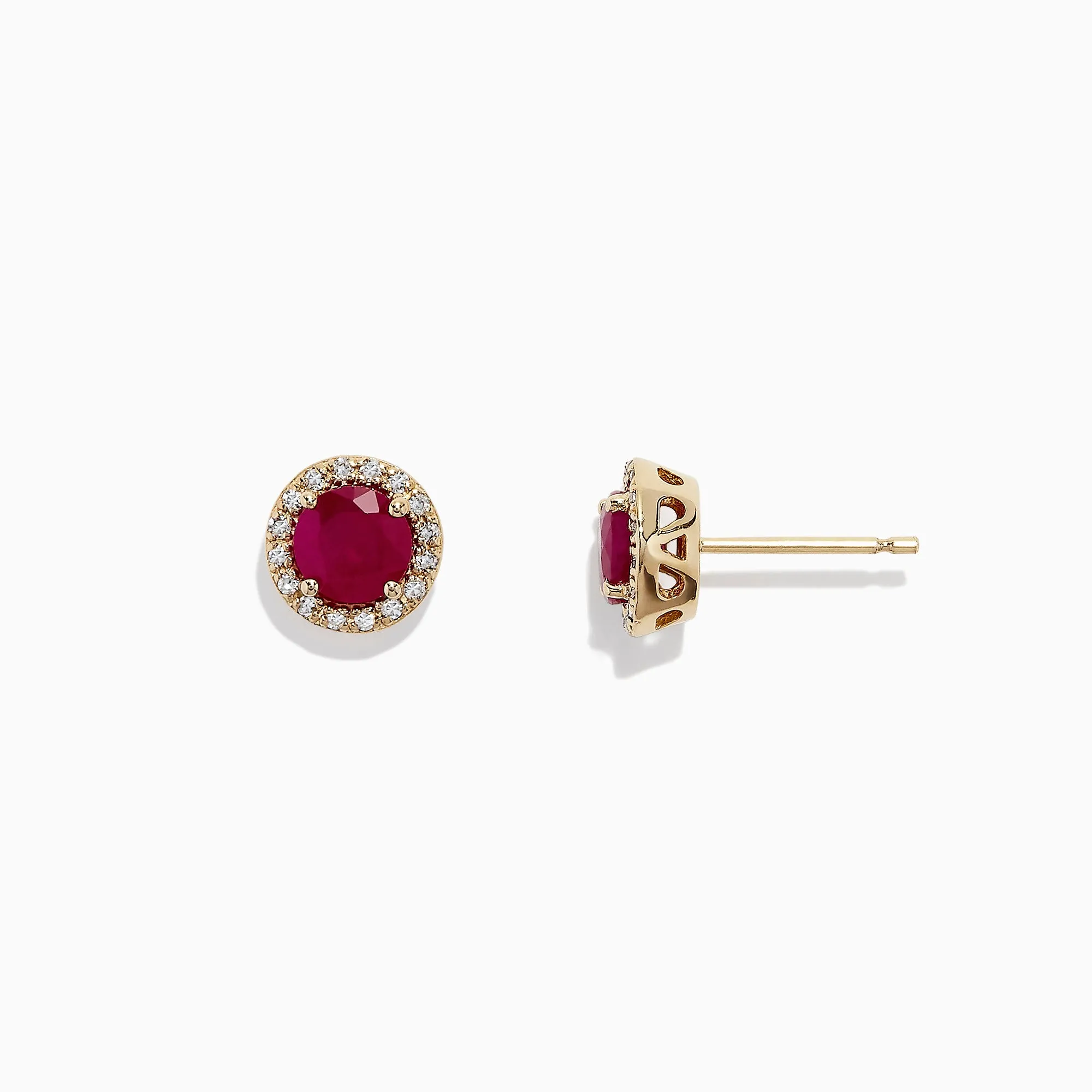 Ruby Royale 14K Yellow Gold Round Diamond Halo Ruby Stud Earrings, 1.27 TCW sold by Effy product image thumbnail 2