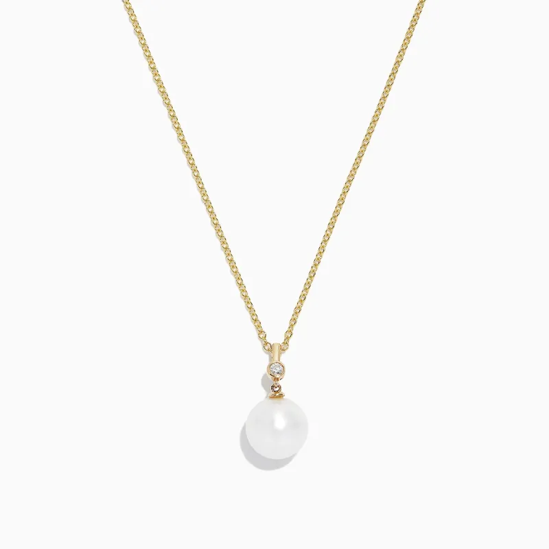 14K Yellow Gold Cultured Fresh Water Pearl and Diamond Pendant, 0.02 TCW sold by Effy