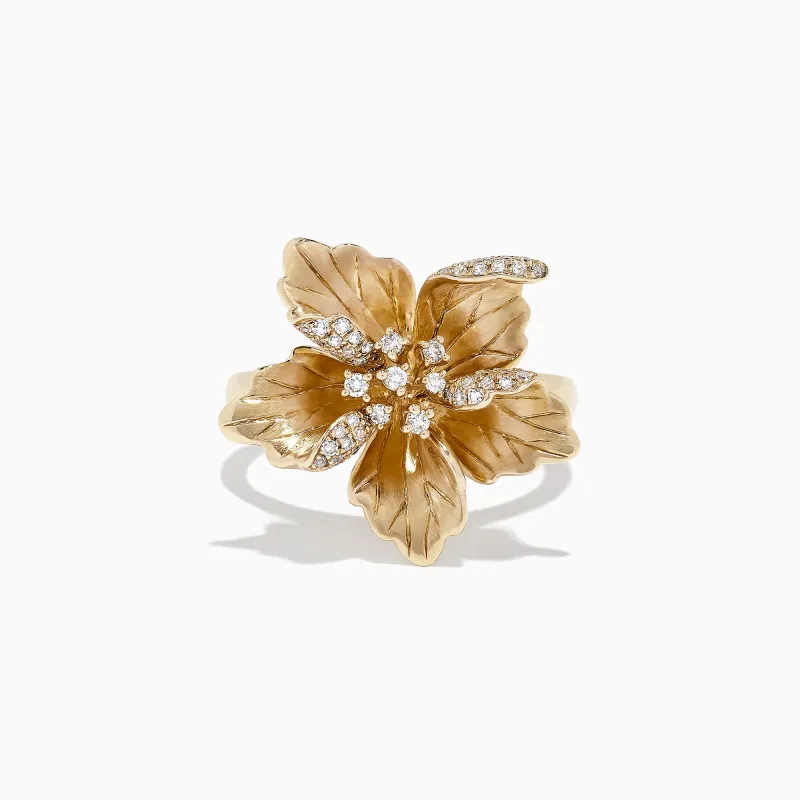 Nature 14K Yellow Gold Diamond Flower Ring, 0.23 TCW sold by Effy