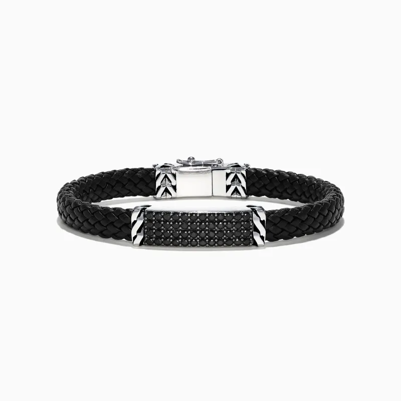 Men's Sterling Silver Black Spinel Leather Bracelet, 2.11 TCW sold by Effy