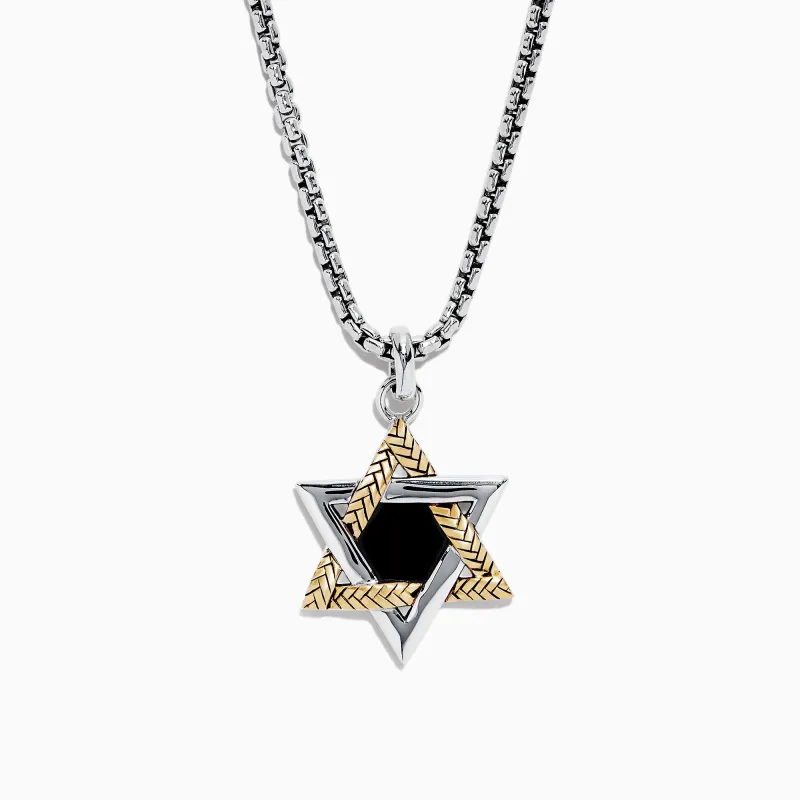 Men's Sterling Silver Onyx Star of David Pendant, 0.60 TW sold by Effy
