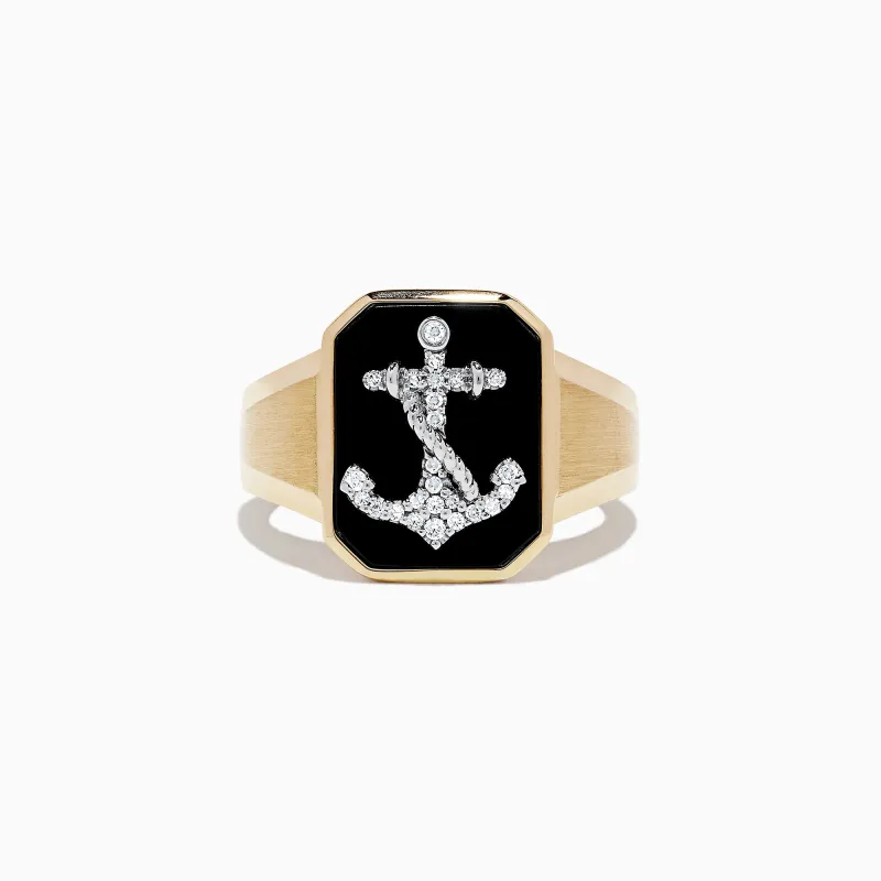 Men's 14K Two Tone Gold Agate and Diamond Anchor Ring, 1.66 TCW sold by Effy