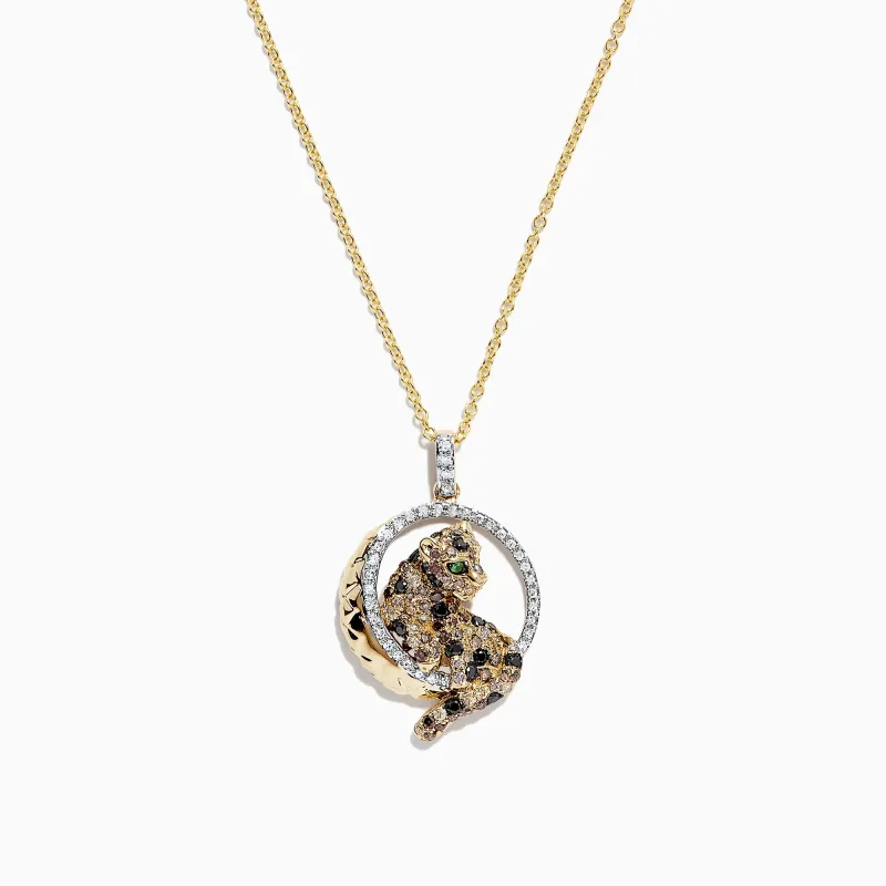 Signature 14K Yellow Gold Multi Color Diamond Panther Pendant, 0.81 TCW sold by Effy