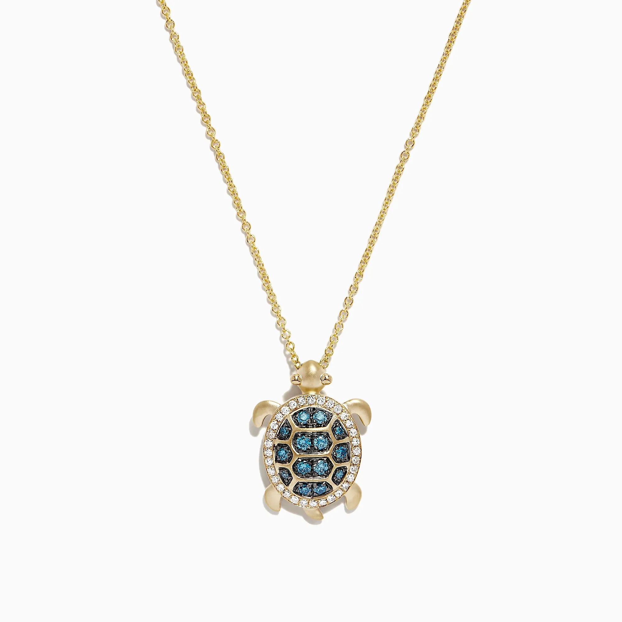 14K Yellow Gold Blue and White Diamond Sea Turtle Pendant, 0.41 TCW sold by Effy