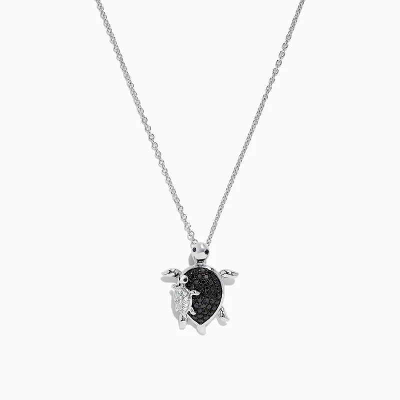 Safari Sterling Silver Black and White Diamond Turtle Pendant, 0.32 TCW sold by Effy