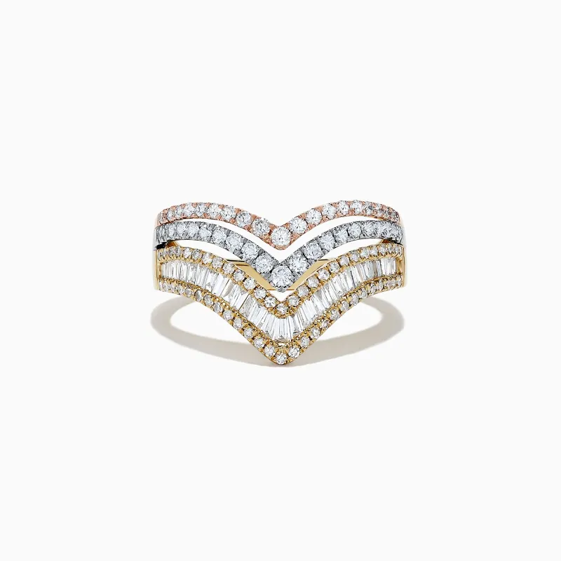 Trio 14K Tri Color Gold Diamond Ring, 0.88 TCW sold by Effy