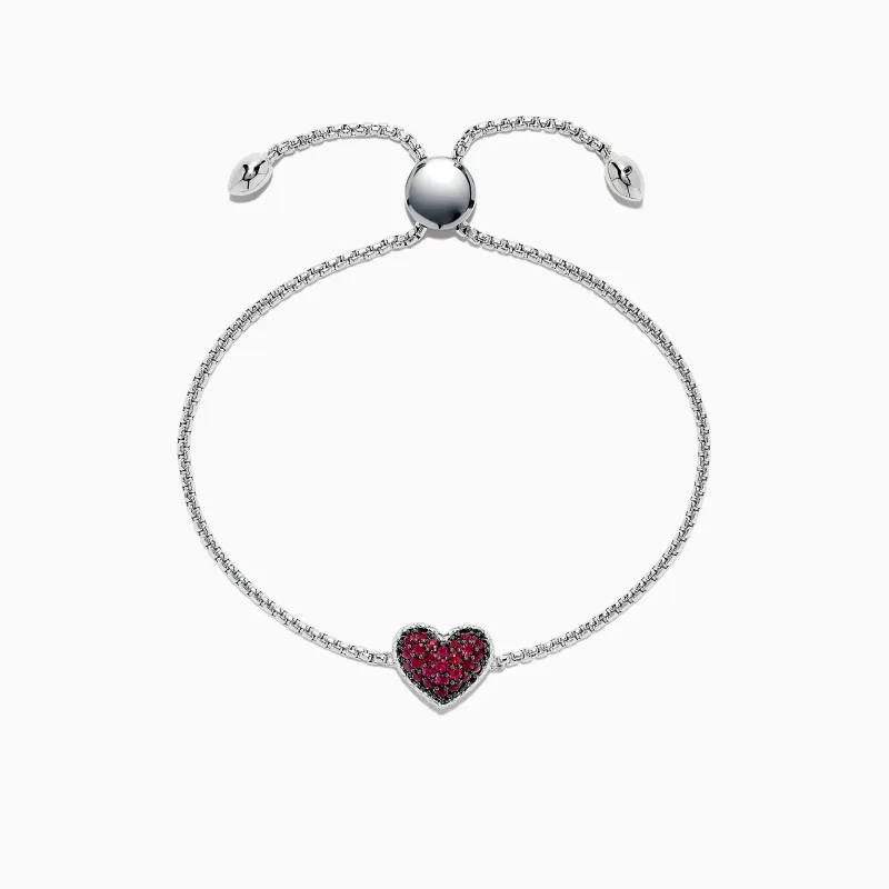 925 Sterling Silver Ruby Heart Bracelet, 0.62 TCW sold by Effy