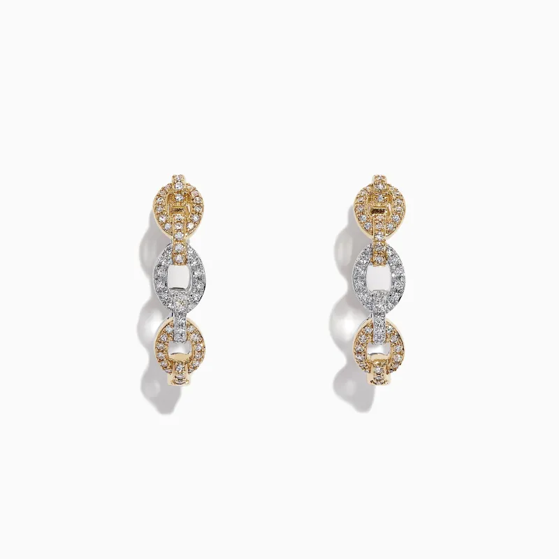 Duo 14K Two Tone Gold Diamond Chain Link Hoop Earrings, 0.40 TCW sold by Effy
